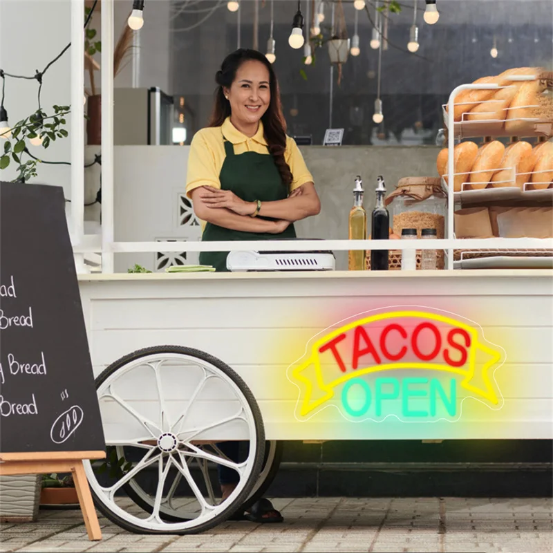 Keepos Open Neon Signs Wall Decor, LED Tprogressif Neon Light for Mexican Restaurant Party, Food Light, Kitchen, Coffee Decor, Welcome Sign
