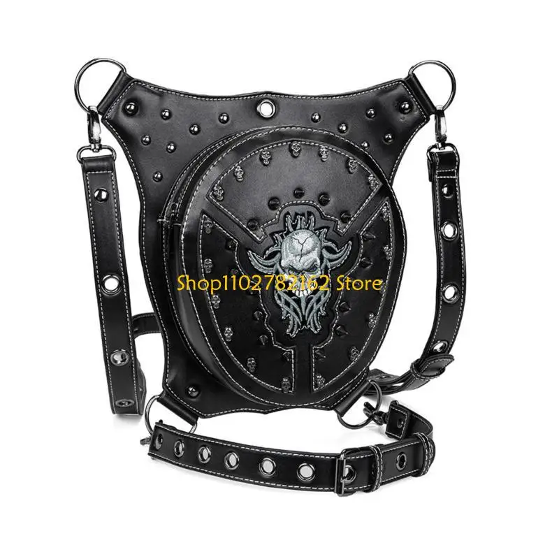 

547B Steampunk Skull Waist Bag Fanny Pack Gothic Leather Bag Shoulder Crossbody Bag Hip/Thigh Bag Gift for Her
