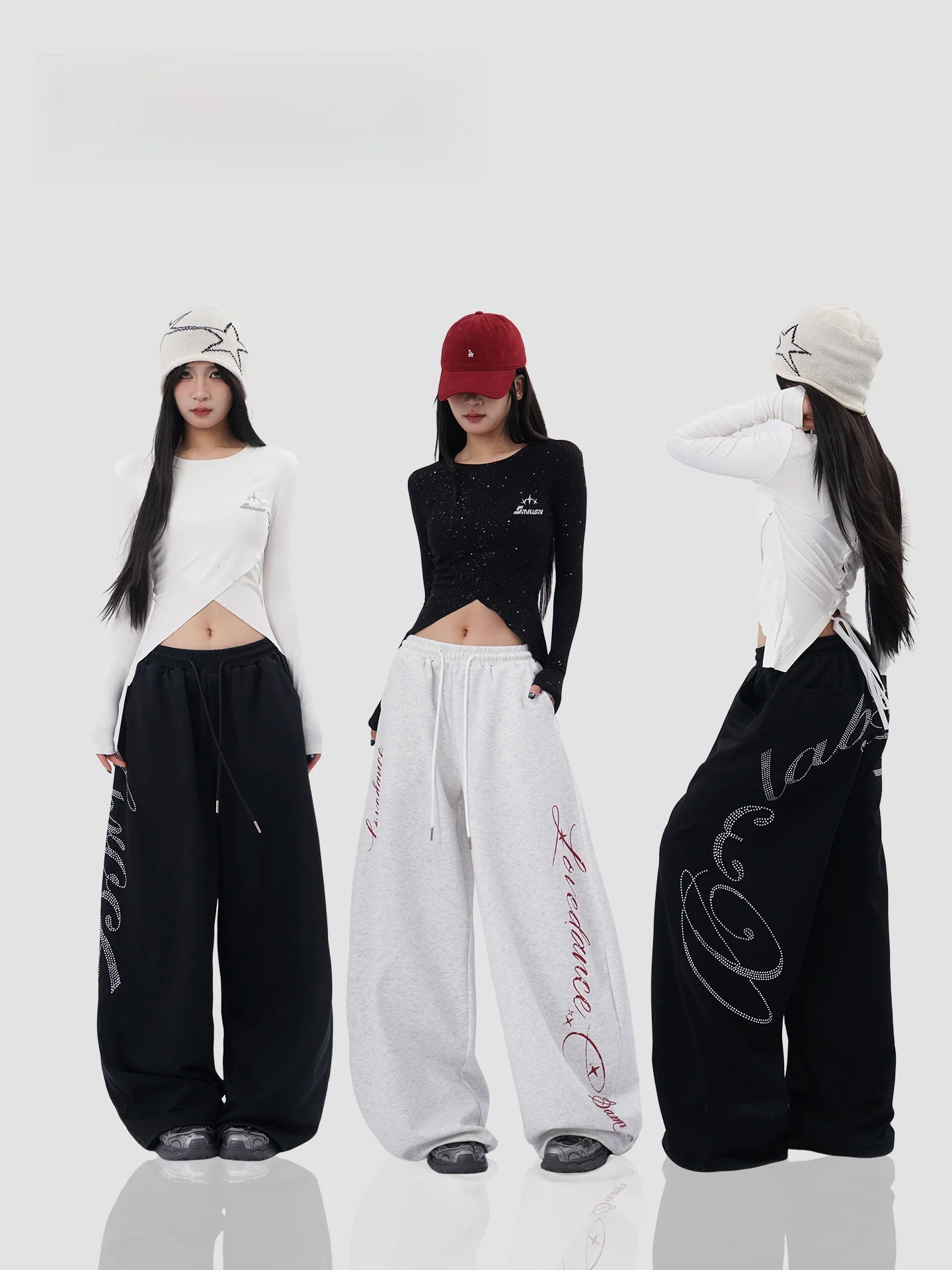 

Sexy American Simple Sle Long Sve T-irt Slim Fit Belly Bared Ba Tie Diamond Star Glitter Trendy Top for Young Women