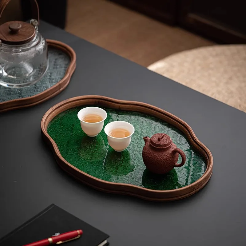 Glass Crabapple Dry Brewing Tray, Kung Fu Tea Set, Household Small Brewing Table, Living Room Office Brewing Tea Tray