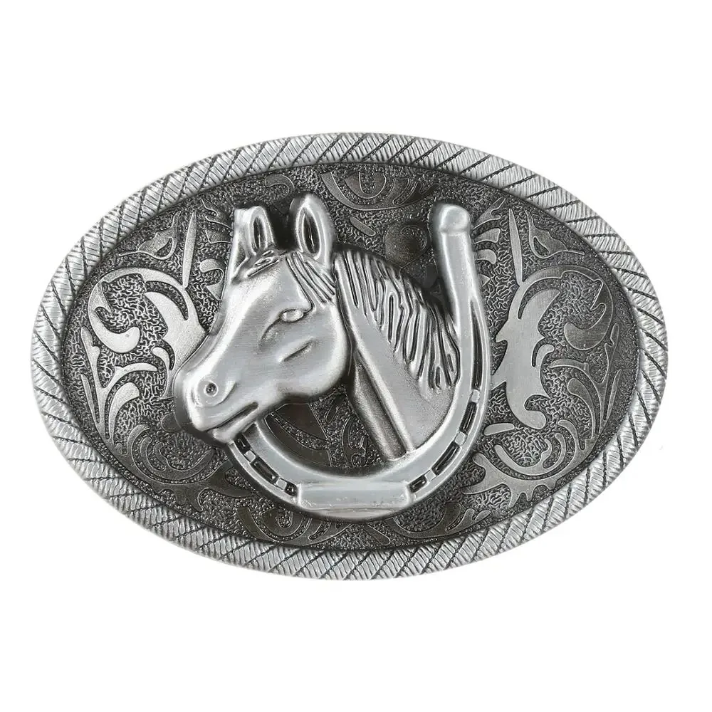 1PC Western cowboy men's silver horse head belt buckle jeans with horse head fashion accessories