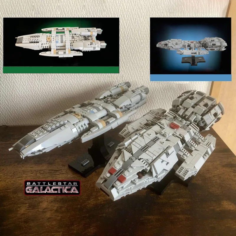 MOC the 2004 Battlestar Galactica Sapceship Battle Star Pegasus Cruiser Building Blocks Set DIY Bricks Kit Starship Model Toys