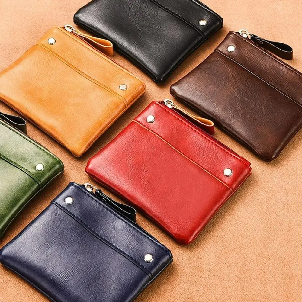 Cartera delgada de cuero suave para mujer, Bolso pequeño para artículos, monedero de cuero con cremallera, monedero informal, bolsa de almacenamiento para llaves