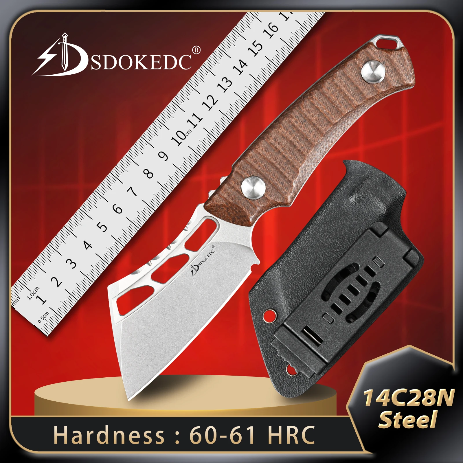 

SDOKEDC Fixed Blade Knife unique knives 14C28N Steel Micarta Handle Camping Knife Edc Multitool Box Cutter Outdoor Mens Gifts