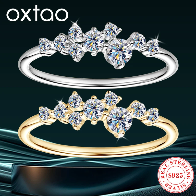 

OXTAO Certified Classic Moissanite Ring Ladies Sparking Diamond White Gold Plate Fine Wedding Jewelry Ring Gift 925 Silver