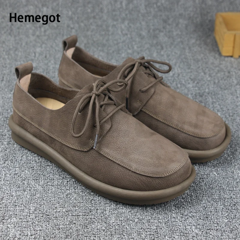 Spring Retro Lace-Up Men\'s Leather Casual Shoes Soft-Sided Thick-Soled Board Shoes Round-Toed Breathable Leather Shoes Loafers