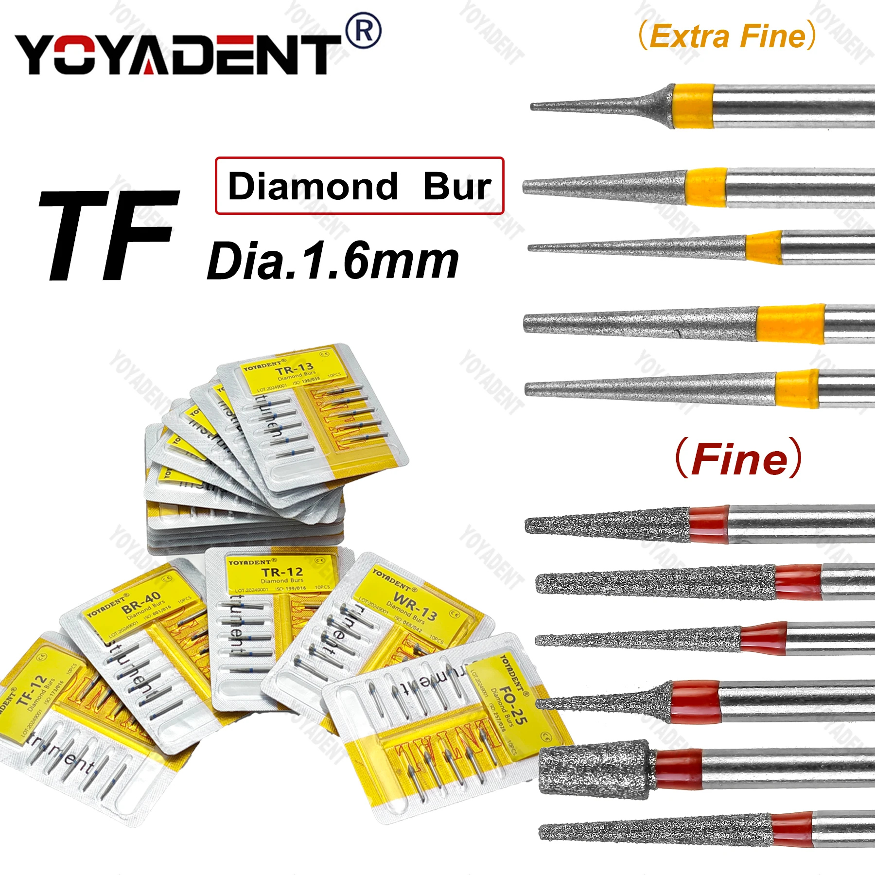 TF Type Fine/Extra Fine Dental Diamond Burs Dentistry Strawberries For High Speed Turbines Dia.1.6mm Dental Drill 10pcs/Pack