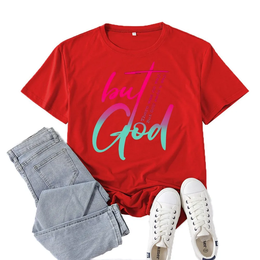 면 100% 신상품 베스트셀러 빈티지 레터 프린트 반팔 여성 캐주얼 봄 여름 라운드넥 다용도