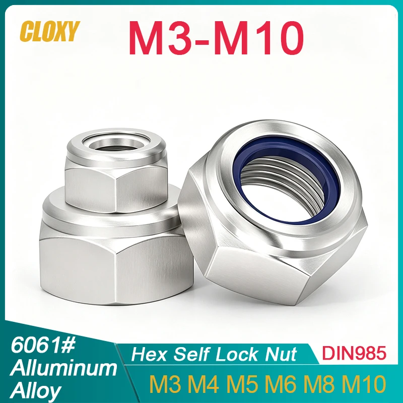 5~10 Stück M3 M4 M5 M6 M8 M10 Nylon Selbstsichernde Sechskantmuttern DIN985 Material: 6061 #   Aluminiumlegierung