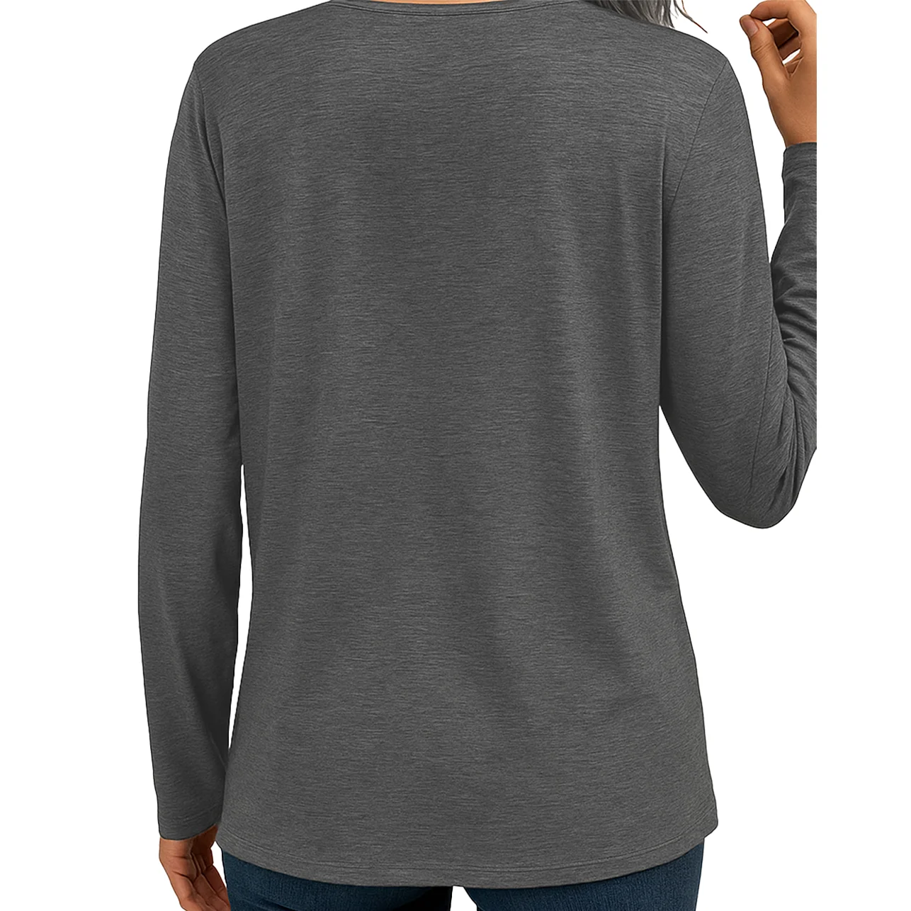 Marron Monn et coeur femmes décontracté imprimé à manches longues T-Shirt col rond Y2K haut T-Shirt respirant mélange tissu pour printemps automne