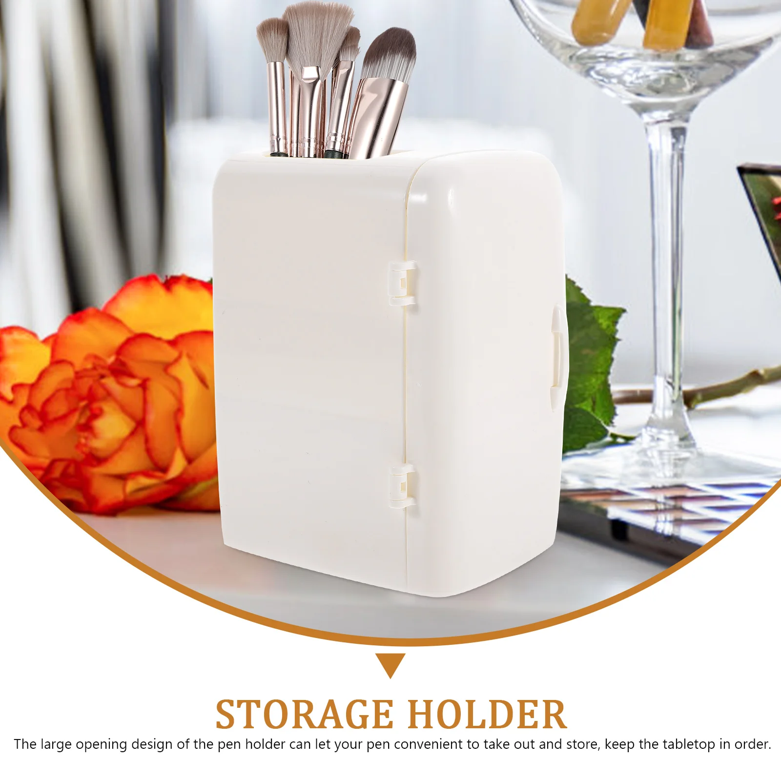 

Fridge Shaped Large Capacity Pen Cute Desktop Pencil Dispenser Makeup Brush Cup Storage Organizer For Office Plastic