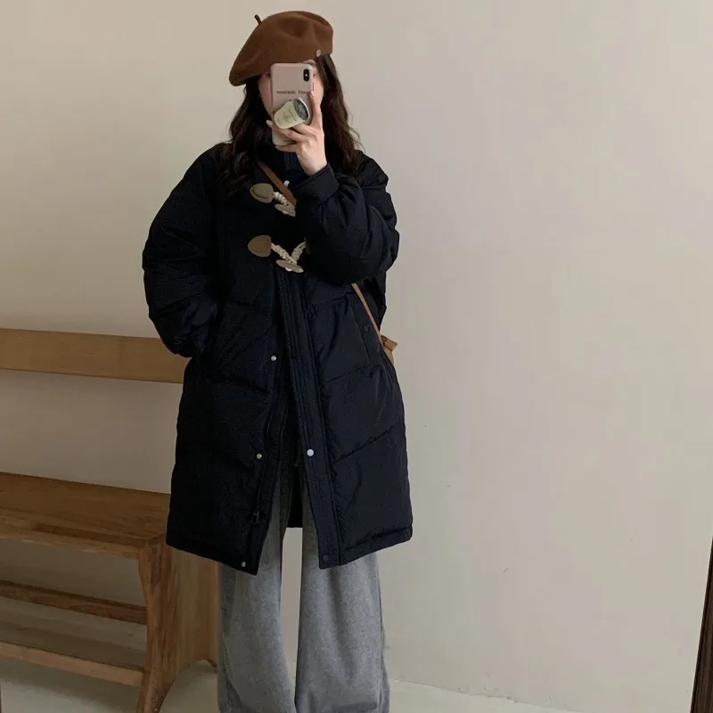 Women's Models Autumn Winter Tops Jacket Down Coat White Duck Down Buckle Thickened Warm Personalized Retro Simple Comfortable