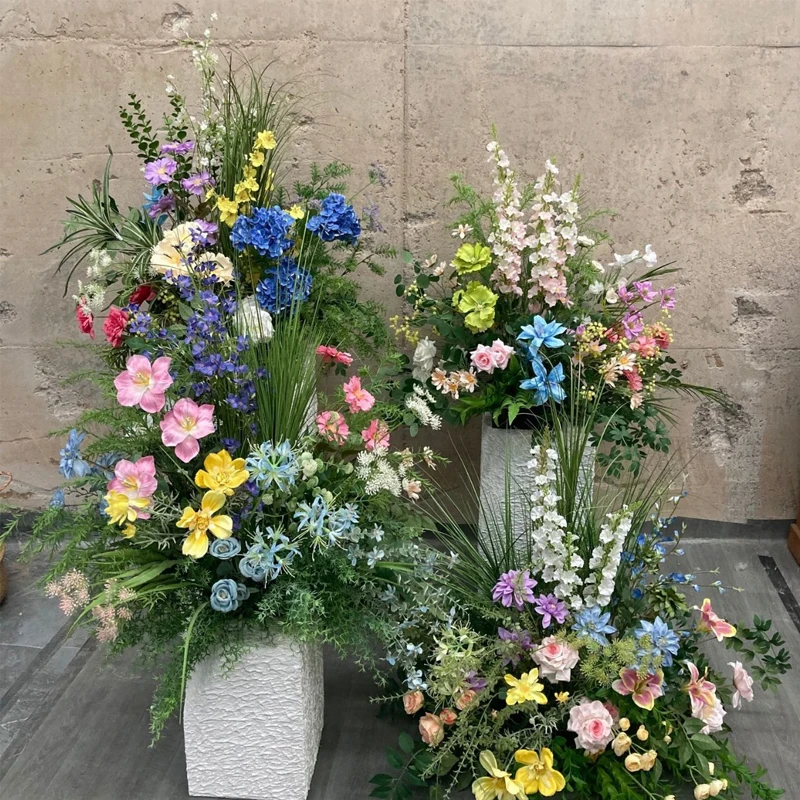 

Green Plant Leaf Wedding Simulation Silk Flower Row Flower Stage Wedding Road Huide Party Event Layout Floor Flower Arrangement