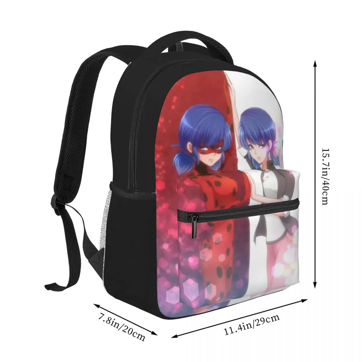 Cartoon joaninha impressão mochila leve, moda escola padrão saco para senhora, novo, 16"