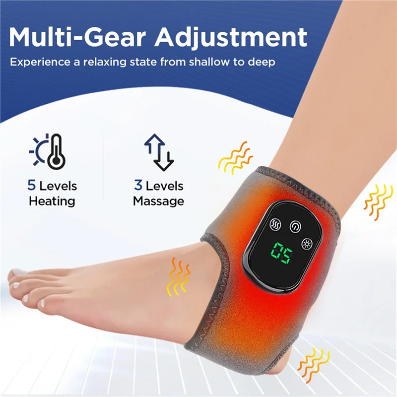 A24P 2X Electric Foot Ankle Massager With Heat& Vibration Cordless Heating Pad Ankle Wrap For Sports Recovery Warm Brace Belt