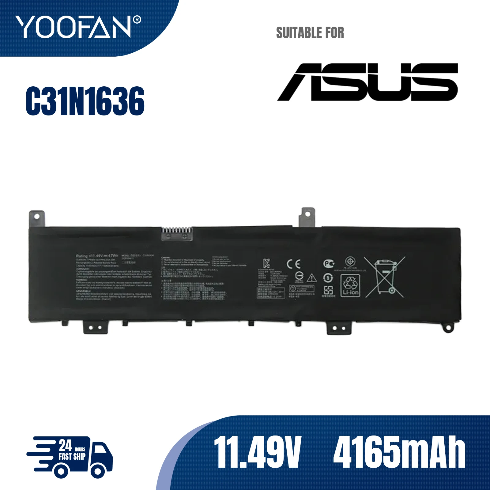 

YOOFAN C31N1636 Laptop Battery for ASUS VivoBook Pro 15 N580V N580VD N580VN N580GD NX580V NX580VD X580V X580GD M580GD ZenBook