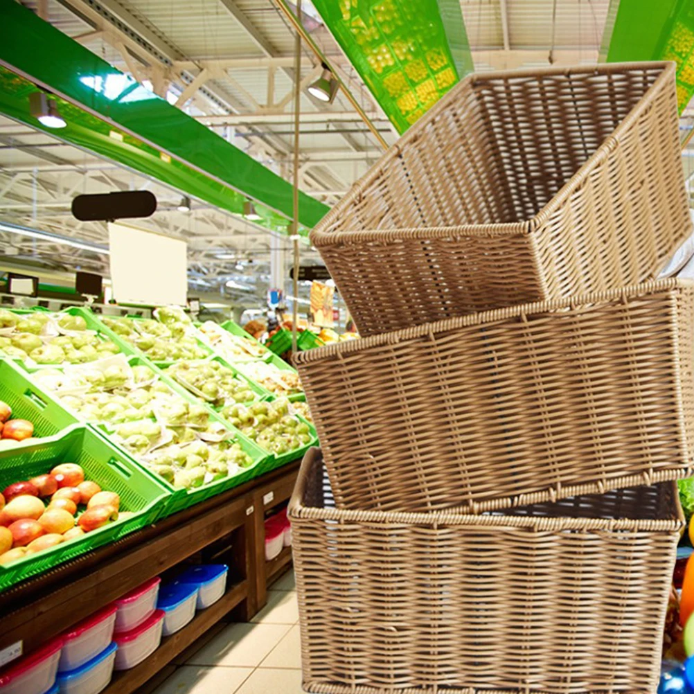 

1pc 30*20*12Cm Rattan Storage Basket Hollow Design Mildew Resistant Corrosion Proof Easy Clean Organizer For Kitchen Bathroom