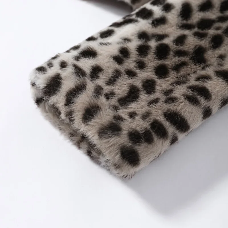 Kunstfell-Leopardenmuster Cropped-Jacke für Damen Rundhals Einreihiger Flauschiger Plüschmantel 2026 Vintage Y2K Oberbekleidung – Detail 9