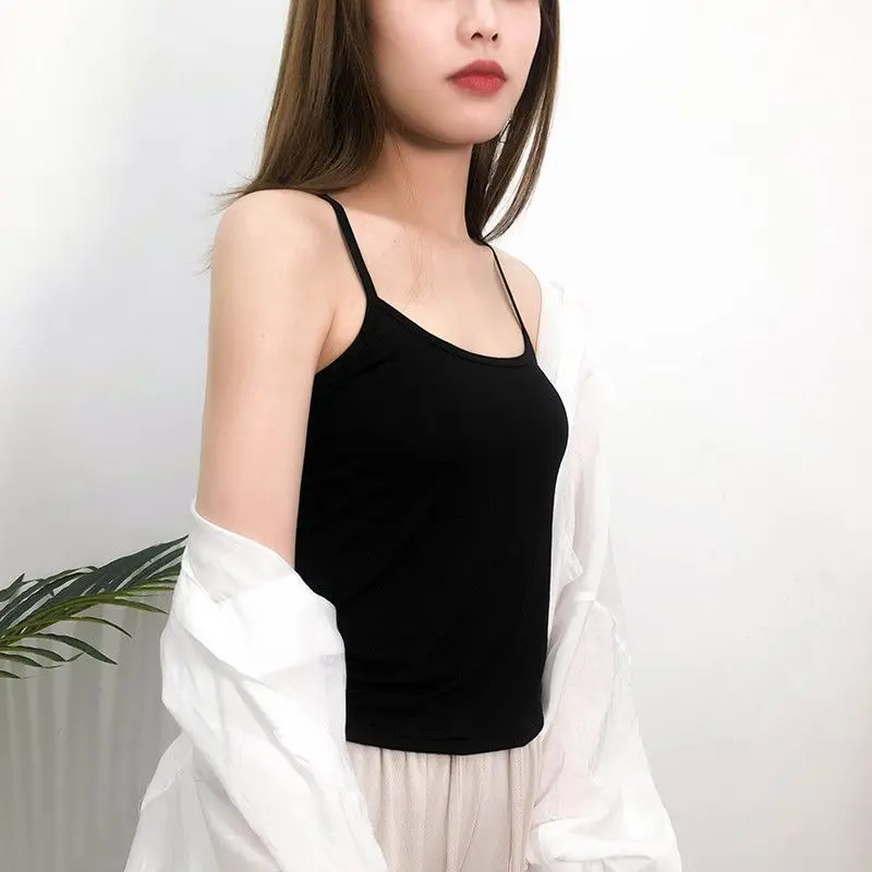 2024 Spring/Summer New Internet Celebrity Cross Back Cotton Sling Tank Top with Bottom and Sexy Inner Layup Half Cut