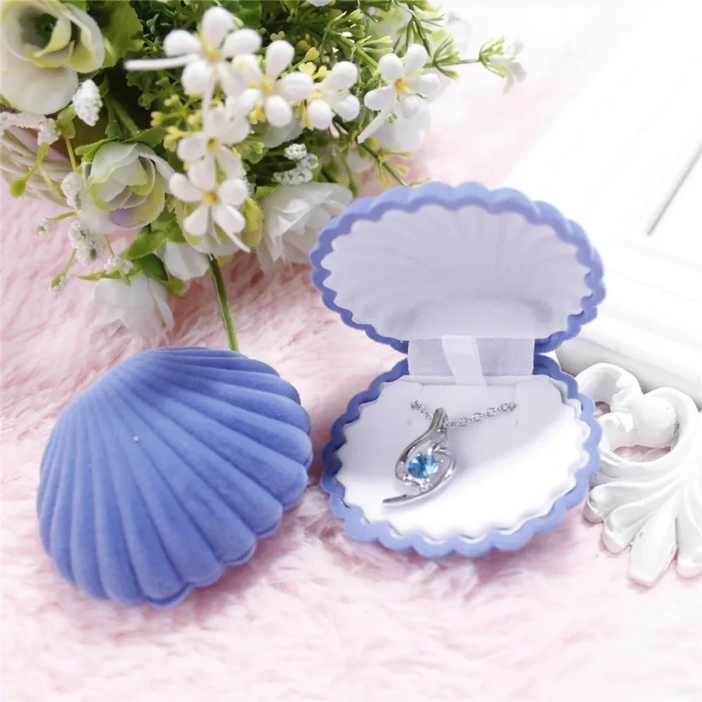 Ocean Style Design Jewelry Storage Organizer Shell-shaped Design Flannel Lining Shell-shaped Jewelry Box 5 Colors Options