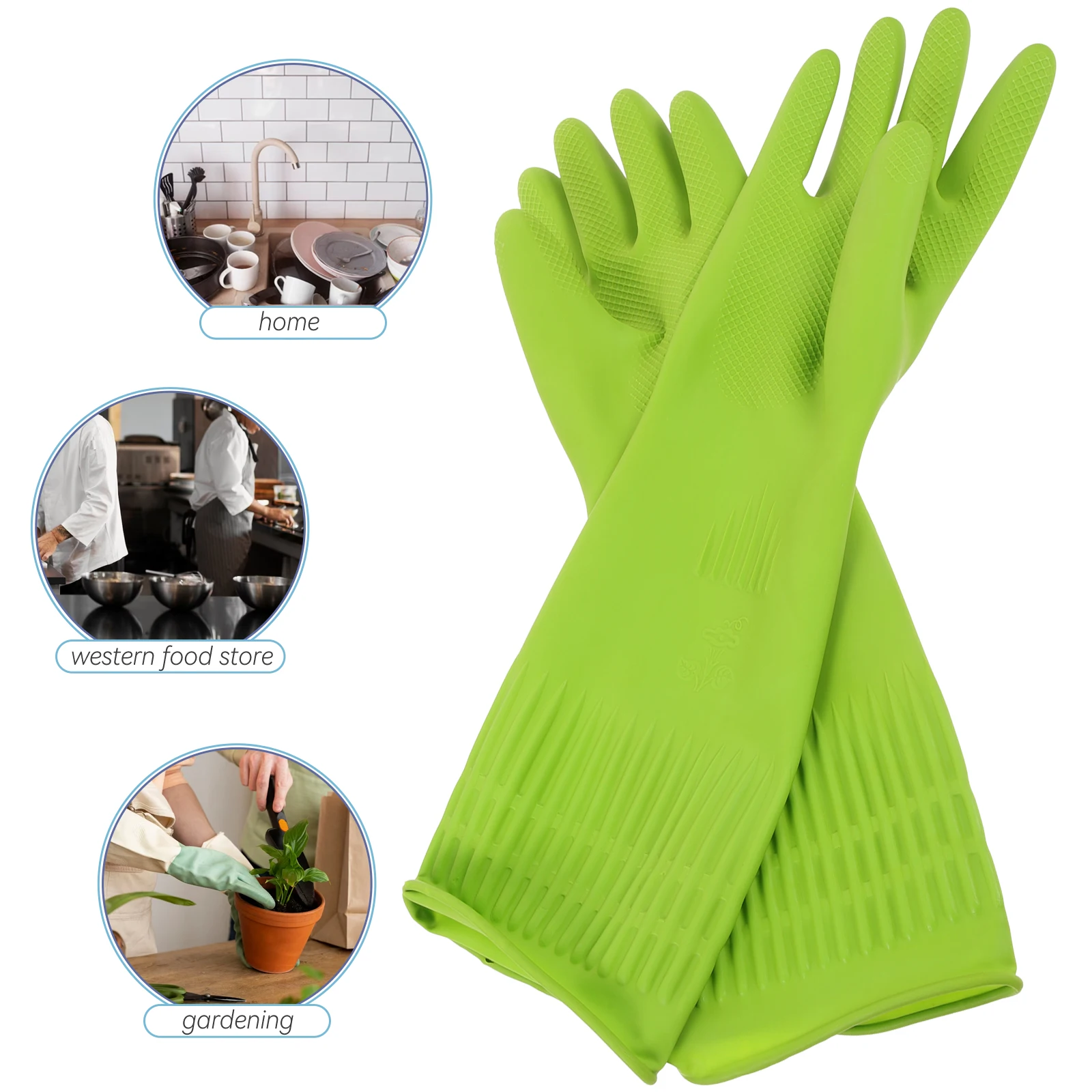 

2pc 1 Pair Long Dishwashing Reusable Heavy Duty Kitchen Cleaning Gloves Anti Slip Design Dishwasher Hand Protection Large Size