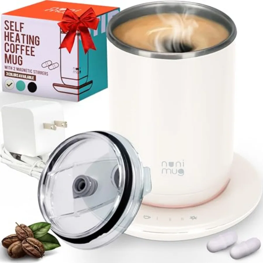 

Self Stirring Coffee Mug- 10 Oz No Batteries Smart Dual Function 3 Temperature Levels Control to Stir and Heat Beverages - Powe