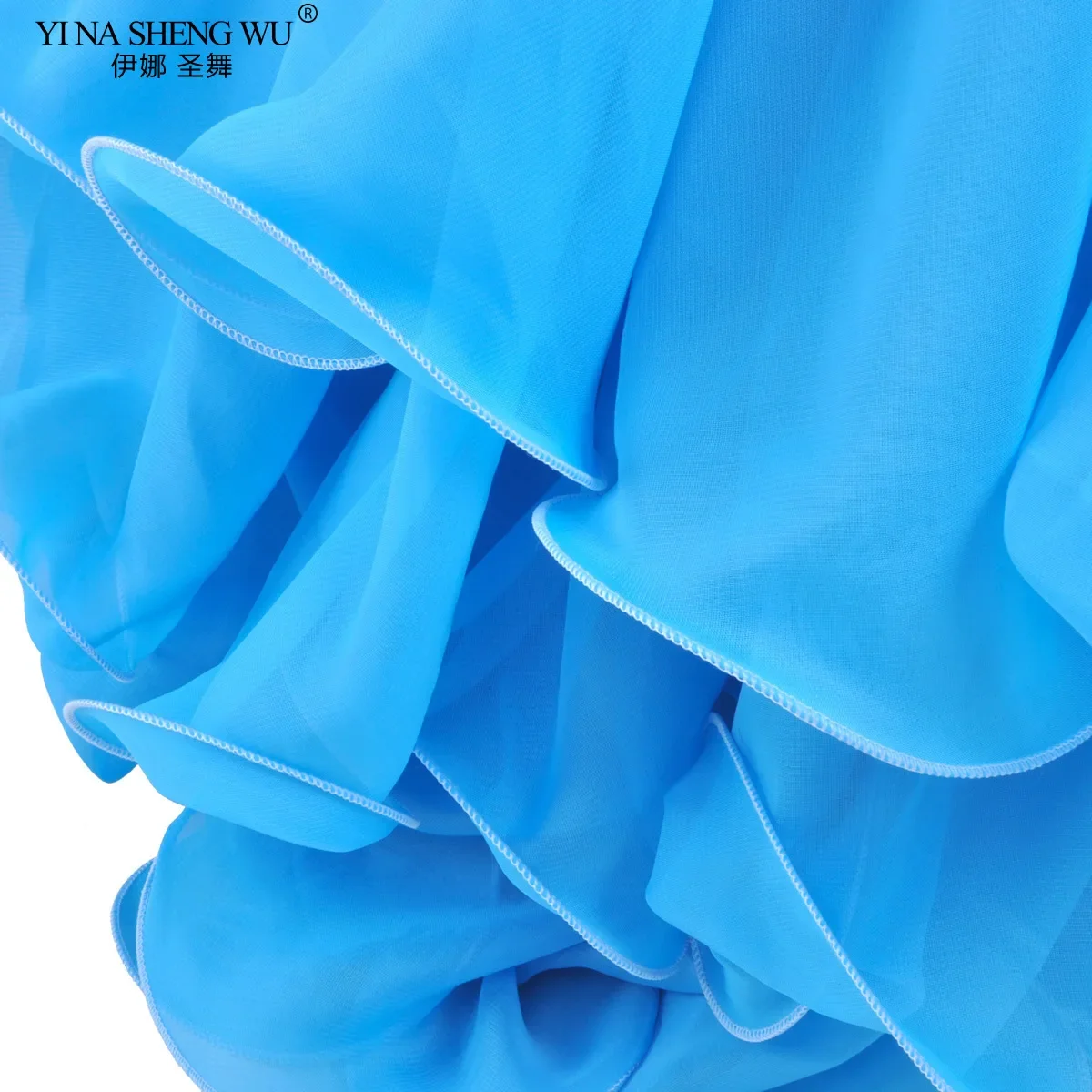 กระโปรง 3 ชั้นสำหรับผู้หญิง กระโปรงชีฟองสำหรับเต้นรำแบบตะวันออก กระโปรงทรงโค้งงอ ไม่มีเข็มขัด กระโปรงสำหรับการแสดงระบำหน้าท้อง กระโปรงสำหรับการแสดงบนเวที กระโปรงสไตล์สเปน