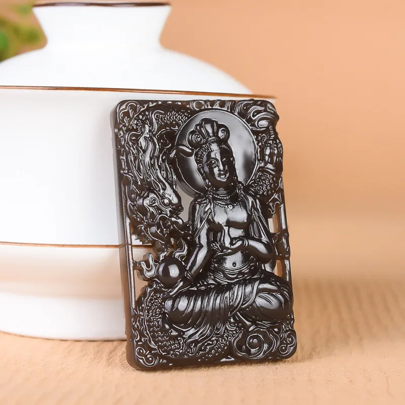 Natural Smoke Grey Double-sided Hand Carved Guanyin Jade Pendant Fashion Boutique Jewelry Men and Women's Buddhist Necklace