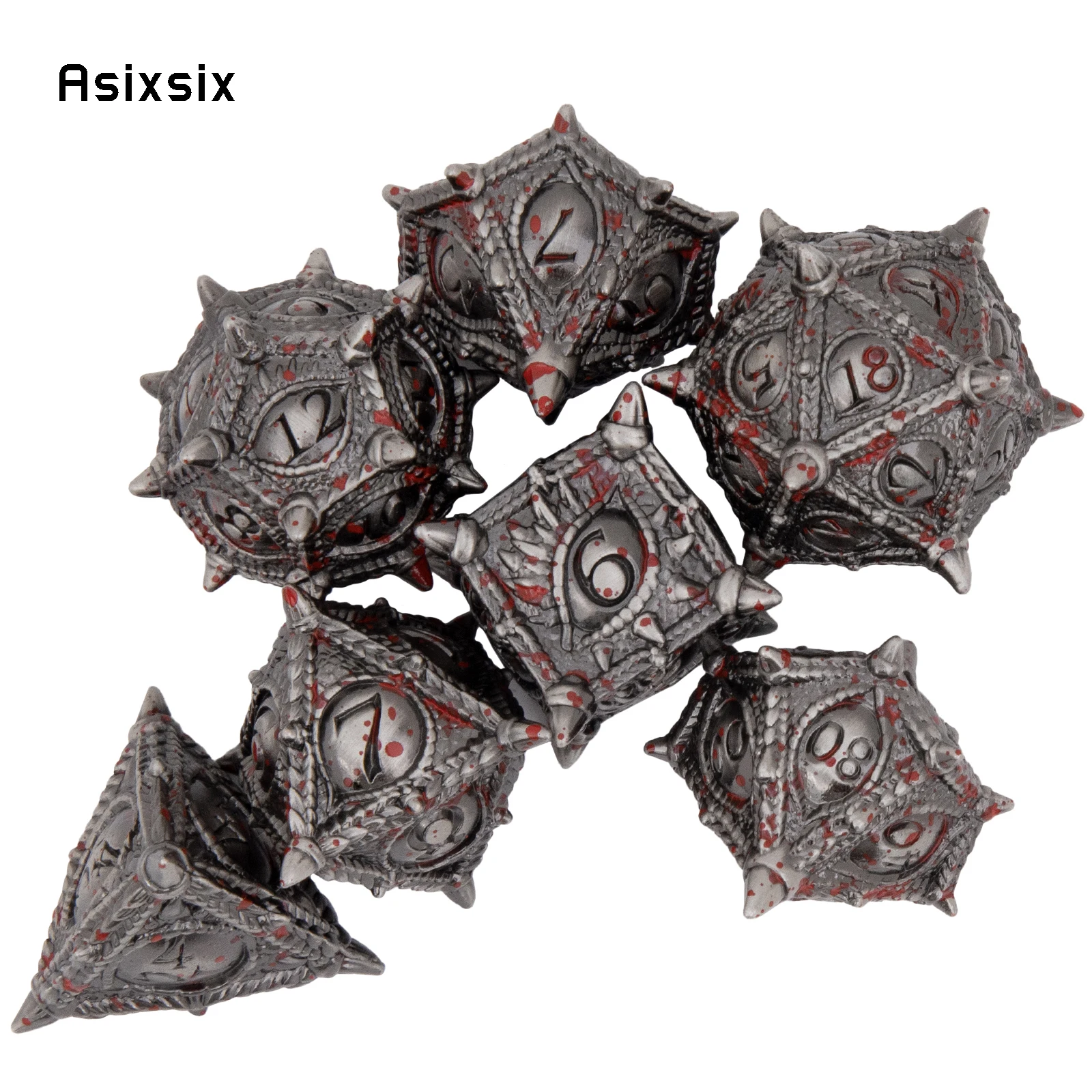 

7 Pcs Red Black Dragon Eyes Metal Dice Solid Metal Polyhedral Dice Set Suitable for Role-Playing RPG Board Game Card Game