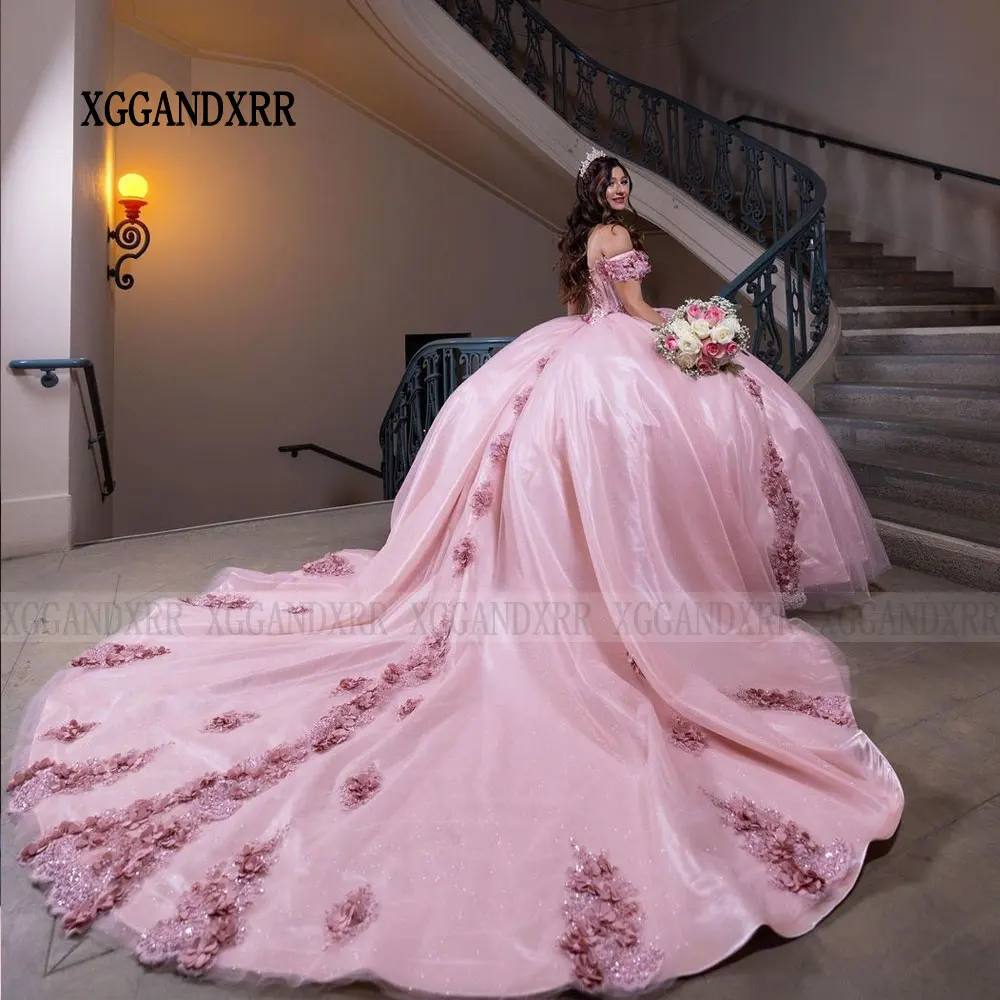 Luxury Pink Quinceanera Dresses 2024 XV Ball Gown Princess Lace Applique Princess Sweet 16 Dress Birthday Party Vestido De 15