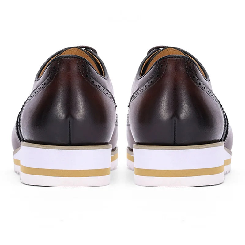 Luxury Men\'s Dress Sneakers Genuine Leather Italian Full Grain Cowhide Wingtip Brogue Oxfords Business Casual Formal Shoes