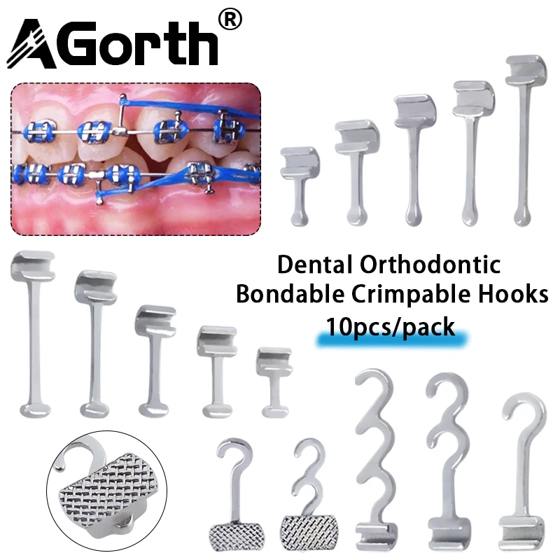 10Pcs Dental Orthodontic Crimpable Hook Lingual Button Long 