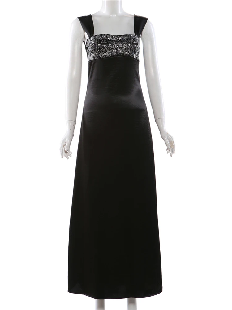 เดรสสายเดี่ยวทรงเข้ารูป ดีไซน์หรูหรา คอวีต่ำ แต่งผ้าแบบแพทช์เวิร์ค สไตล์คลาสสิก เซ็กซี่ เหมาะสำหรับงานกลางคืน วันวาเลนไทน์ ออกเดท ทรงเข้ารูปยาว