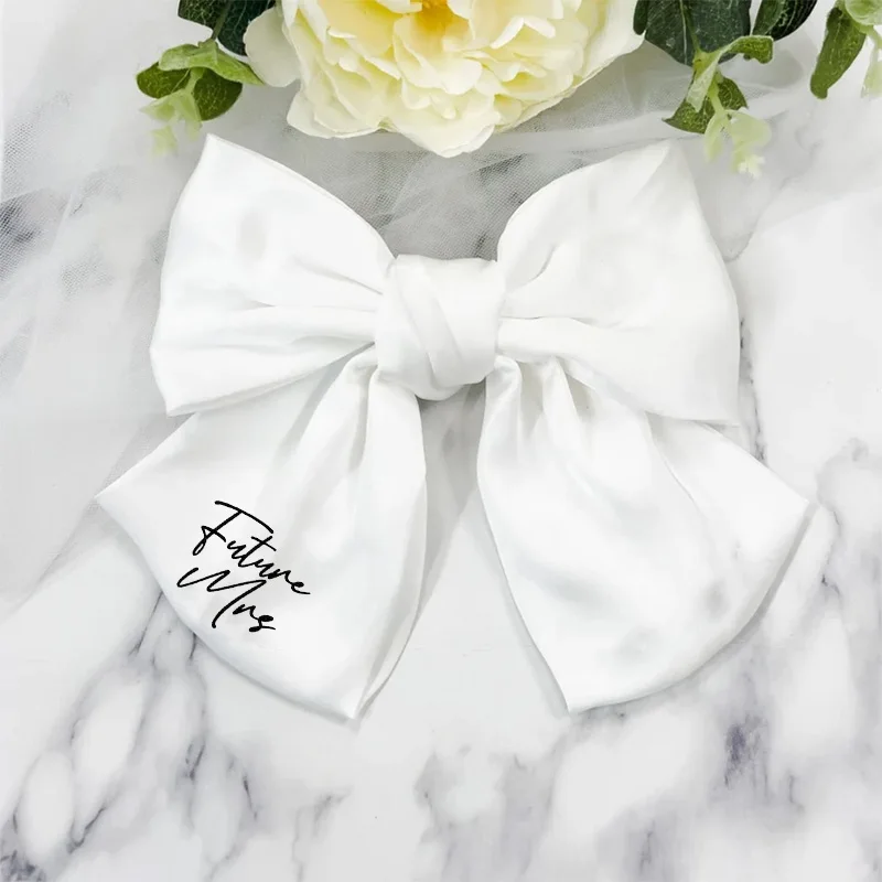 Future Mrs white Hair Bow clip Bride to be Wedding engagement Bridal Shower Bachelorette hen Party decoration Gift Photo props