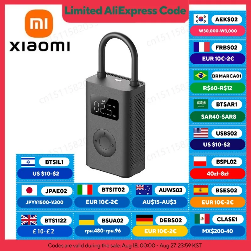 

​ XIAOMI MIJIA 100% оригинальный портативный воздушный компрессор, 2,150 фунтов на квадратный дюйм, предустановка давления, полный, воздушный насос, 6 режимов, легкий электрический