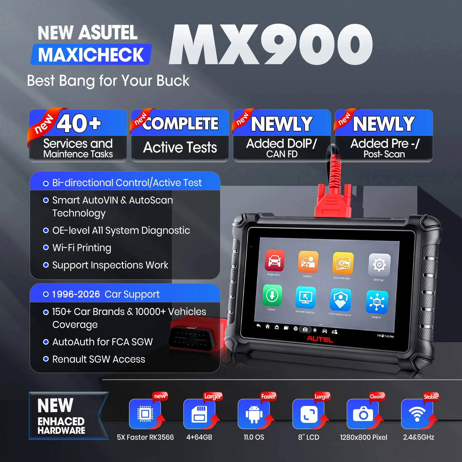 Autel MaxiCheck MX900 OBD2 Automotive Diagnostic Tool Code Reader CAN FD/DoIP Bi-directional OBD2 Scanner Tools Upgraded of MX808S MK808S MK808BT PRO