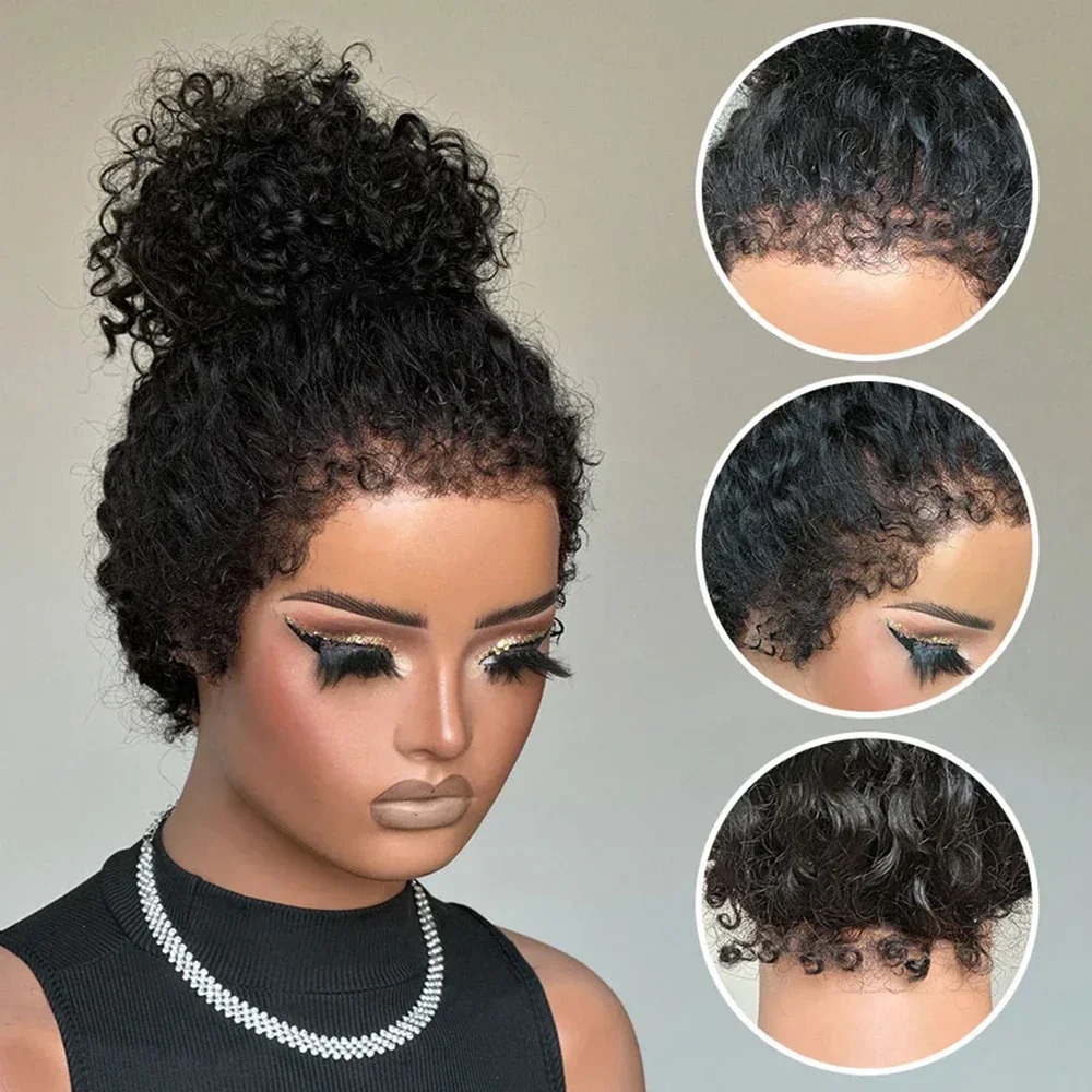 

Soft Natural Black 26inch Kinky Curly 180Density 13x4Lace Front Wig For Black Women BabyHair Glueless Preplucked Heat Resistant