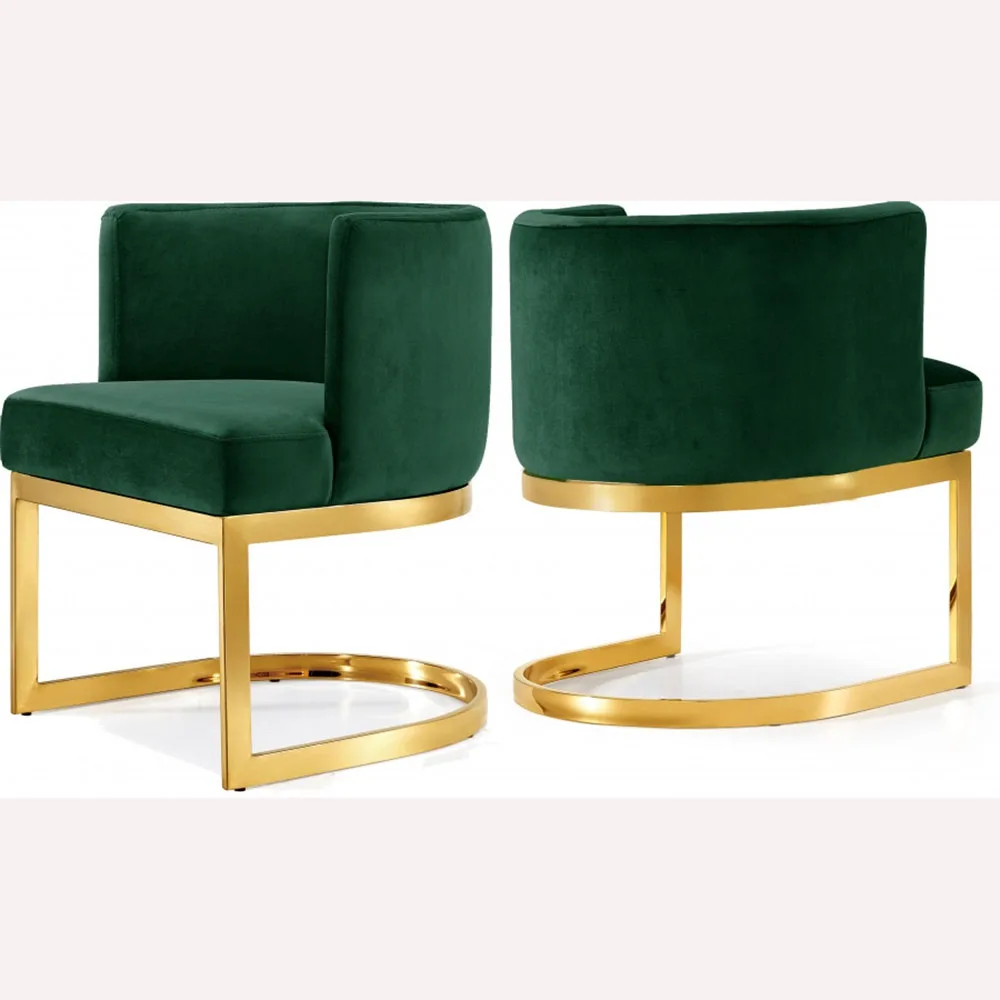 High Quality Dining Chairs Metal Stainless steel Leg Fabric seat Green And Gold Living Room Chairs