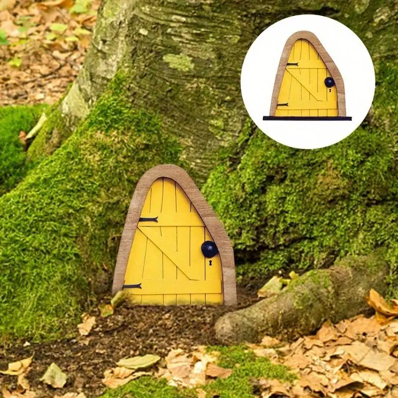 Garten-Holzfeenfigur-Tür Miniatur DIY Fenster-Elfen-Kunstskulptur Hof-Baumdekoration Outdoor-Feentür-Bastelset Neu