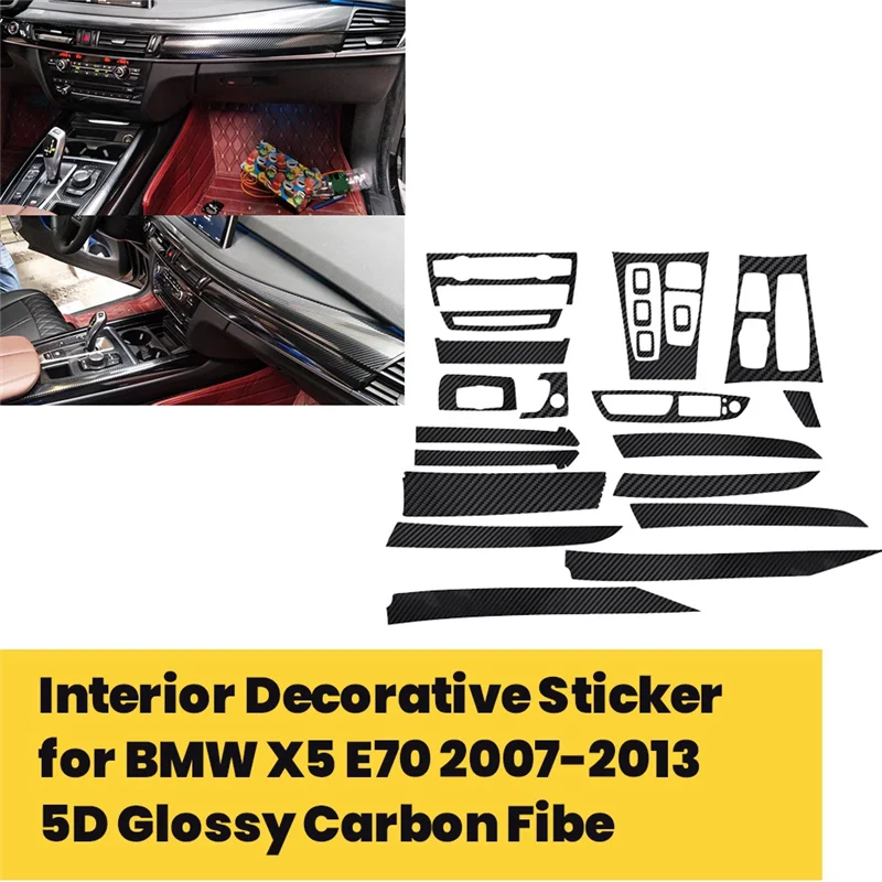 

Firmly 22Pcs Car Interior Film Decorative Sticker For BMW X5 E70 2007-2013 5D Carbon Fiber Trim Stylish Well Protective LHD