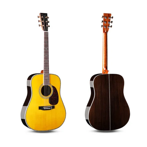 Vintage-Stil D41 Vollholz-Akustikgitarre Fichte-Palisander-Korpus Mahagoni-Hals Abalone-Perlmutt Hochglanz-Finish Gitarre nach Maß