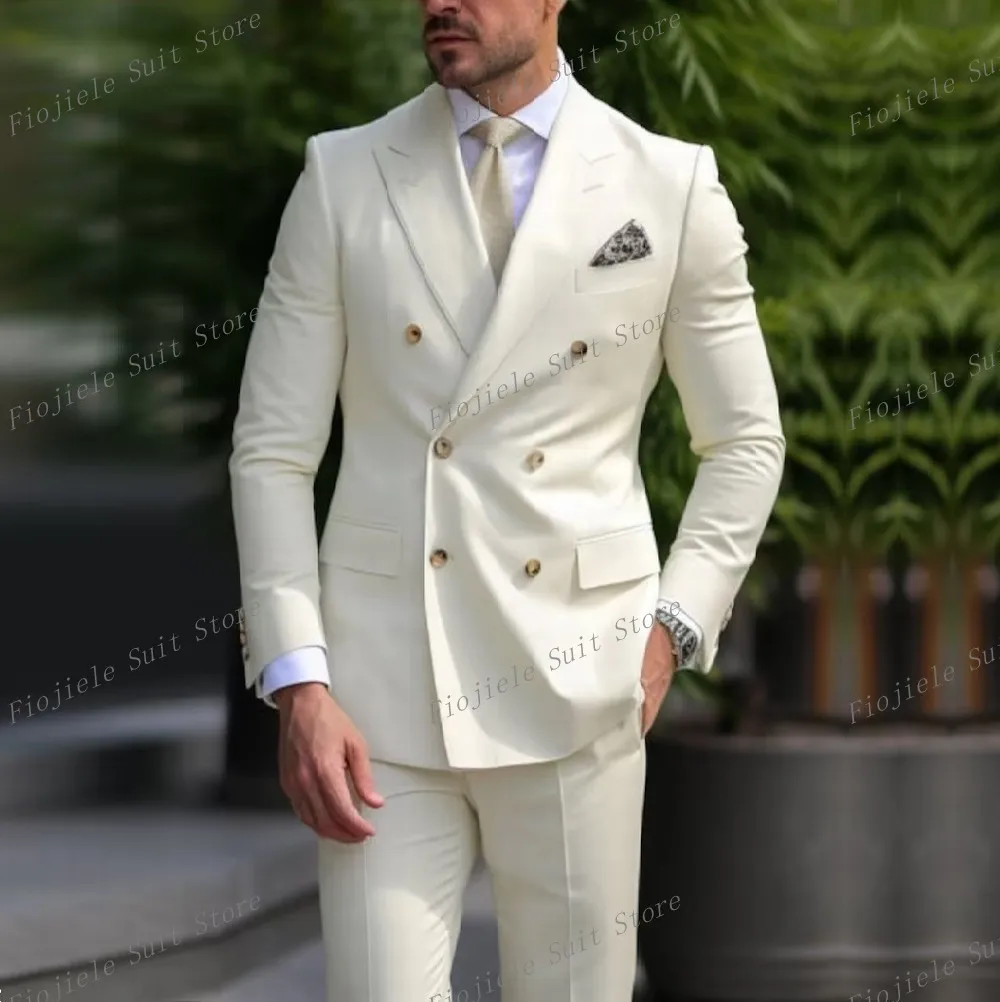 

New Male Ivory Business Groom Groomsman Prom Wedding Party Formal Occasion Tuxedos Men Suit 2 Piece Set Jacket And Pants