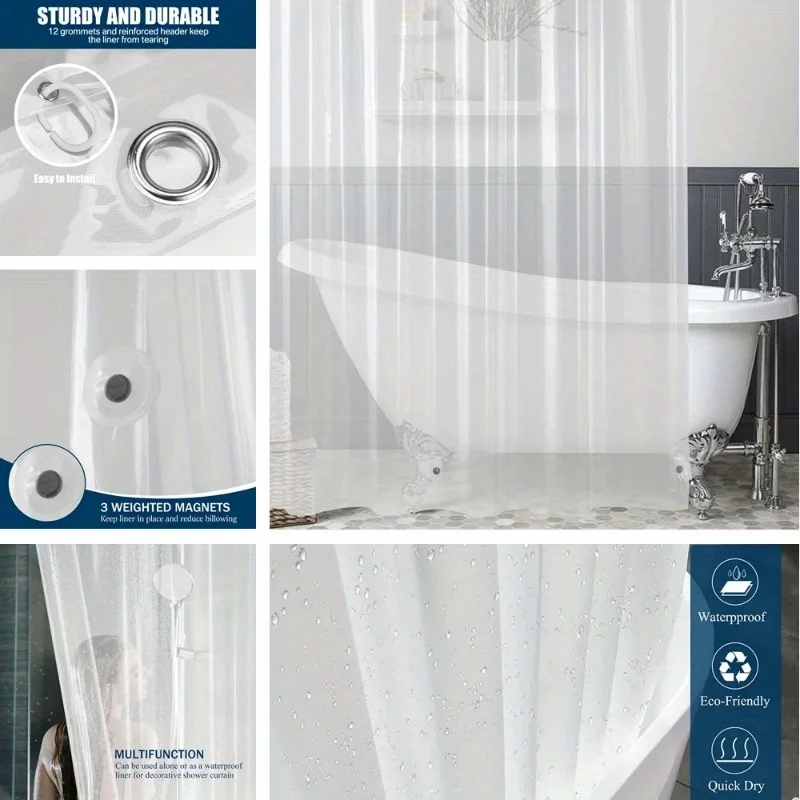 PEVA Shower Curtain Waterproof Plastic Clear Bath Curtains Bathroom Curtains Home Decoration with Hooks