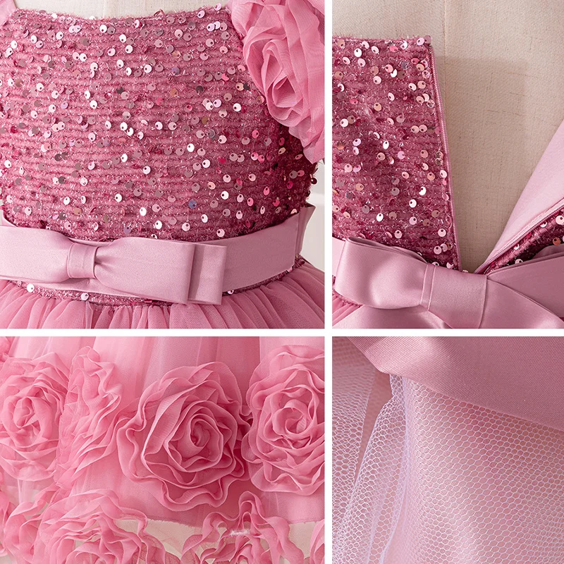 Kinder Mädchen Kleidung Puffärmel Blume Prinzessin Spitzenkleid für Kinder formelle Hochzeit Geburtstag Bankett Abendkleid 2 bis 6 Jahre