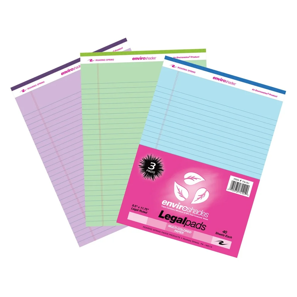 

Enviroshades Legal Pads Assorted Colors 3 Packs 9 Pads Micro-Perforated Recycled Paper Perfect Notes Meeting or Lecture