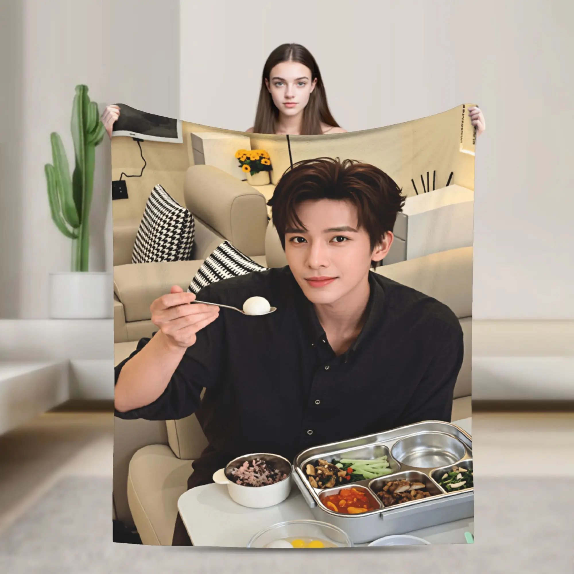 Wang Anyu Actor Cozy Blanket  Funny Travel Throw Blanket Couch Chair Flannel Bedspread Sofa Bed Cover