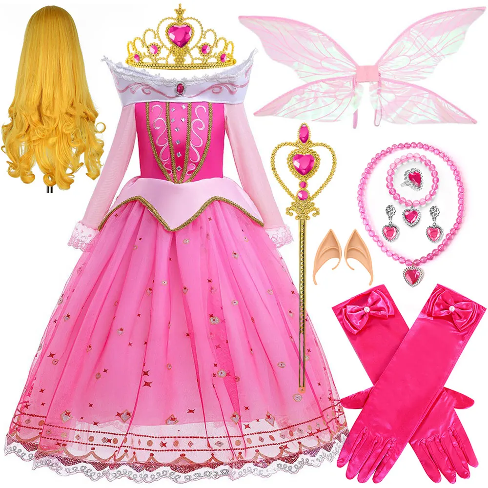 2026 Holiday Carnival Party Sleeping Beauty Long Sleeves Off Shoulder Costume for Girls Halloween Fancy Party Princess Clothing