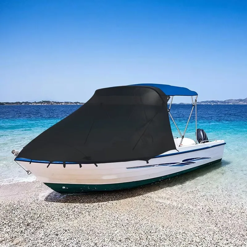 STLF HOMFUL Knitting Black Marine Boat Bimini Top 300D Dyed PU Coating Boat Canopy Extension Boat Shade