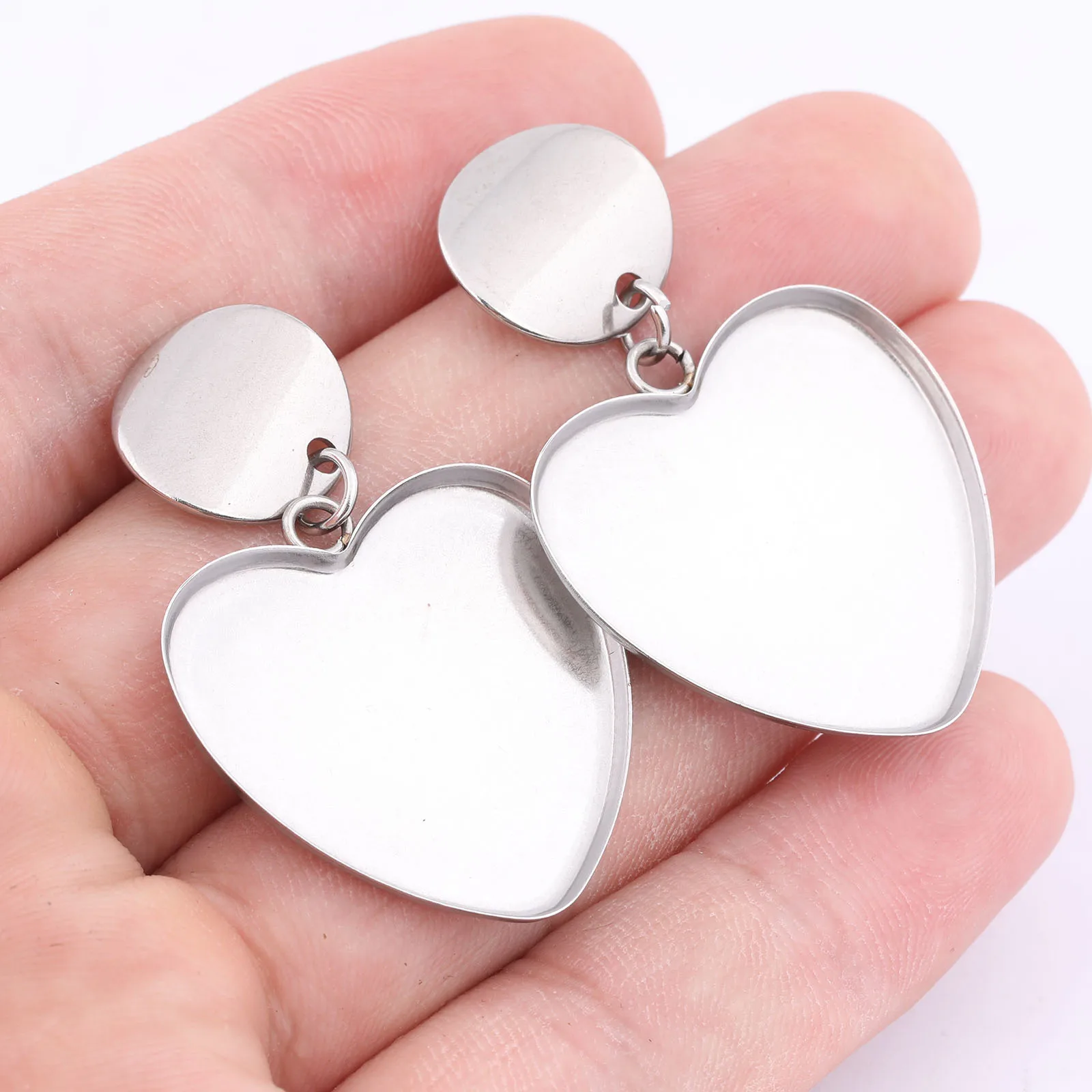 

10pcs Stainless Steel Post Earring Findings Diy Fit 25mm Heart Cabochon Earring Base Blanks For Jewelry Making Supplies