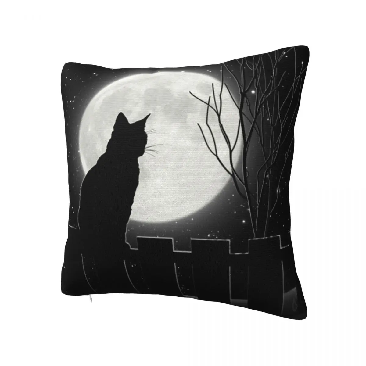 Cat Looking At Full Moon Pillow Cover Silent Night Kawaii Pillow Case Soft Graphic Cushion Cover Pillowcases For Sofa Home Decor